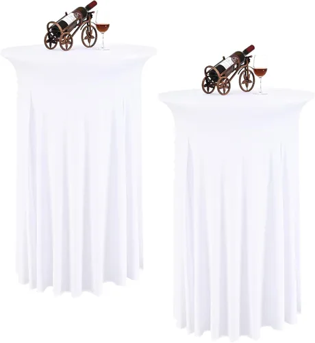 Miniatura 20 de 6 paquetes de faldas de mesa de cóctel redondas de 32" x 43" de elastano elástico con drapeados ondulados, fundas de mesa de cóctel ajustadas