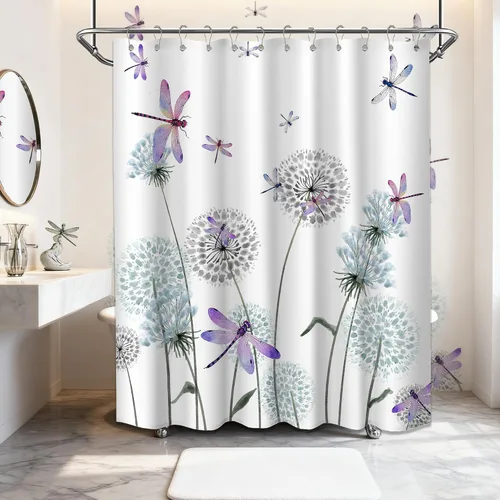 Miniatura 28 de Cortina de ducha floral para primavera y verano, flores silvestres, flores y mariposas, decoración de baño, tela impermeable con ganchos, 70