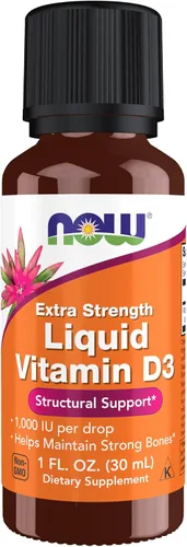 NOW Foods Suplementos, Vitamina Líquida D-3, Fuerza Extra, Apoyo Estructural*, 1 Onza Líquida