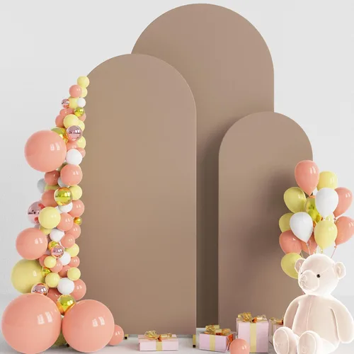 Miniatura 46 de Wokceer Juego de 3 fundas de arco de boda de elastano ajustadas para arco de boda para parte superior redonda, soporte de arco de Chiara para Beige