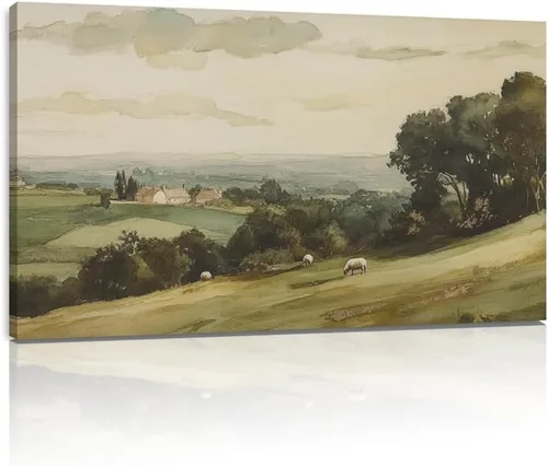 Miniatura 14 de Lienzo enmarcado vintage para pared, diseño de conejo, conejo, póster para decoración del hogar y Pascua, 13.5 x 13.5 pulgadas Granero rústico