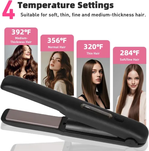 Miniatura 5 de Gosect Plancha de pelo inalámbrica, plancha plana de viaje recargable para mujeres, mini alisador y rizador de pelo portátil 2 en 1, calentamiento