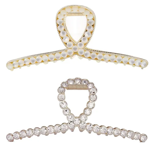 Miniatura 11 de Pinzas para el cabello con diamantes de imitación, 4.4 pulgadas, clip de mandíbula de imitación de metal vintage para mujer, pinza antideslizante