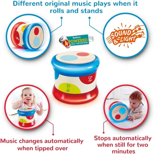 Miniatura 3 de Hape Tambor para bebé Colorido tambor rodante, instrumento musical de juguete para niños pequeños, aprendizaje de ritmo y sonido, funciona