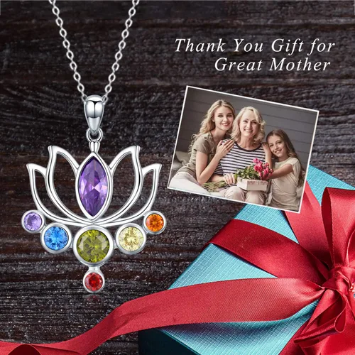 Miniatura 6 de TANGPOET Chakra Necklace Sterling Silver Lotus Pendant Necklace Healing Crystal Dragonfly Jewelry Birthday Christmas Gifts for Women Mom Daughter