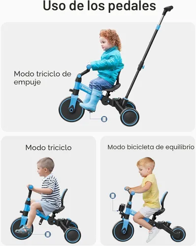 Miniatura 6 de besrey - Bicicleta para niños pequeños 5 en 1 con mango de dirección para padres, para niños y niñas de 1 a 3 años, triciclo de empuje plegable