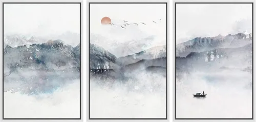 Miniatura 62 de NWT Lienzo enmarcado para pared, juego de arte en acuarela pastel, bosque de montaña oscura, naturaleza silvestre, ilustraciones de arte moderno