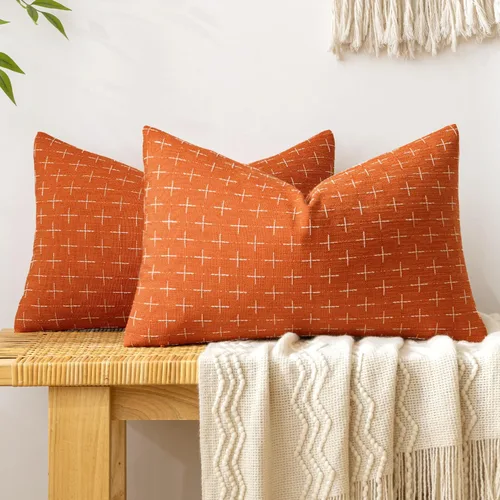 Miniatura 10 de MIULEE - Juego de 2 fundas de almohada decorativas de lino de arpillera, modernas, estilo campestre, rústicas, tejidas, con textura, para sofá, Gris