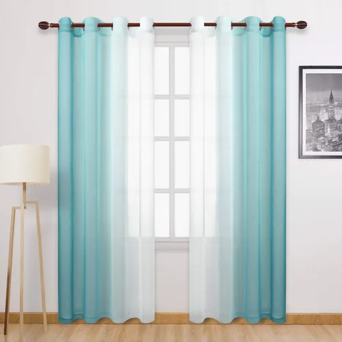 Miniatura 23 de DWCN Cortinas Transparentes de Lino Sintético Negro Degradado Ombré - Cortinas Semi Transparentes de Gasa con Ojales en la Parte Superior
