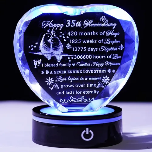 Miniatura 10 de YWHL Regalos de corazón de cristal para parejas con base LED, grabado con láser, regalo de recuerdo de feliz décimo aniversario para esposa, marido