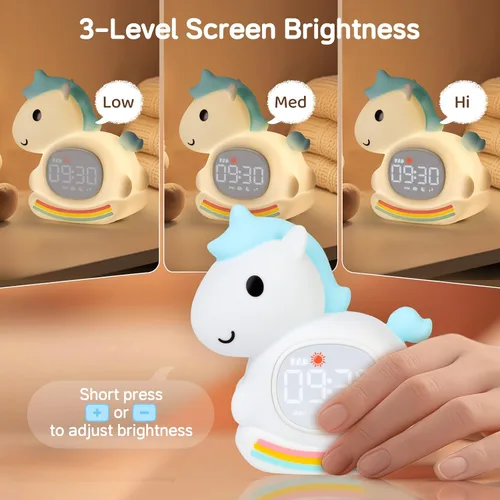 Miniatura 6 de Yiliaw Reloj despertador para niños con luz nocturna, reloj de entrenamiento para dormir, reloj de hora de despertar, luz de silicona recargable