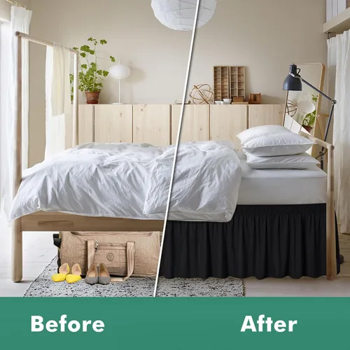 Miniatura 4 de Biscaynebay Faldas de cama envolventes con esquinas divididas para camas Twin/Twin XL de 15 pulgadas de caída, volantes de polvo elásticos Negro