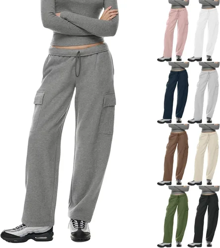 Pantalones deportivos tipo cargo para mujer, casuales, holgados, de pierna ancha, cintura alta, con cordón y pierna recta