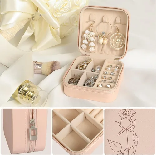 Miniatura 4 de Konelia Pequeño organizador de joyero, mini organizador portátil de joyería de viaje, caja de almacenamiento de anillos, aretes, collares, hijas