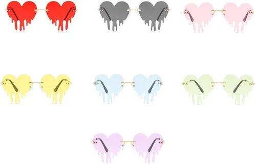 Miniatura 6 de Lentes de sol de corazón derretido para hombres y mujeres, sin montura, irregulares, para fiesta única, lentes de sol de metal para baile