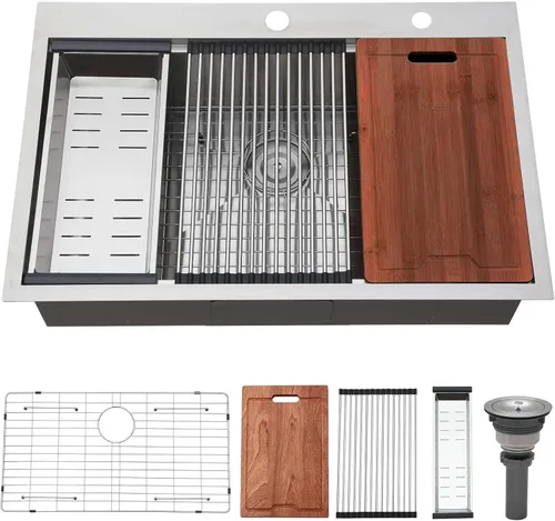 Miniatura 14 de Fregadero de cocina negro de 21 x 20 pulgadas, fregadero de barra empotrable negro, fregaderos cuadrados pequeños de acero inoxidable de montaje