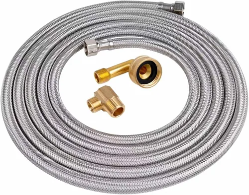 Miniatura 7 de Kit de manguera para lavavajillas, kit de manguera trenzada de acero inoxidable, línea de suministro de agua a prueba de explosiones con compresión