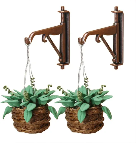 Odoria Plantas colgantes en miniatura 1/12 y colgador de gancho, 2 piezas, mini plantas en maceta, accesorios de decoración de casa de muñecas,