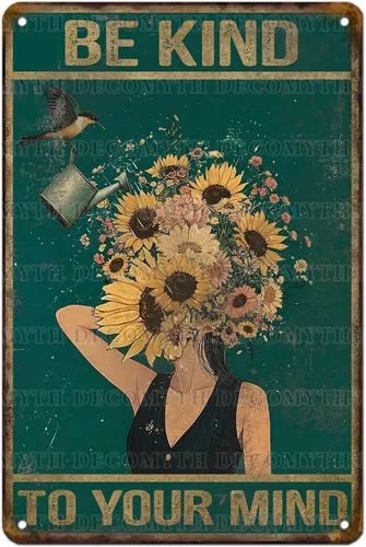 Letreros de hojalata vintage con texto en inglés «Be Kind to Your Mind», letrero de colibrí, hippie, bohemio, arte de pared para mujeres, hogar,