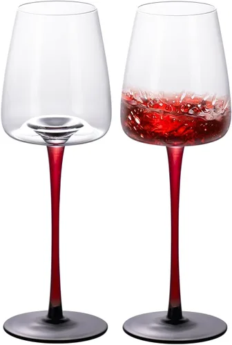 Miniatura 8 de KAMMAK Juego de 2 copas de vino de 11.49 onzas, de cristal soplado a mano, borde fino y tallo largo, perfectas para rojo y blanco, uso diario