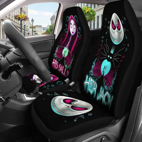 Miniatura 4 de GENANY Horror Nightmare Skellington - 2 fundas de asiento delantero para automóvil, camión, SUV, regalos de Navidad, funda de asiento de cubo