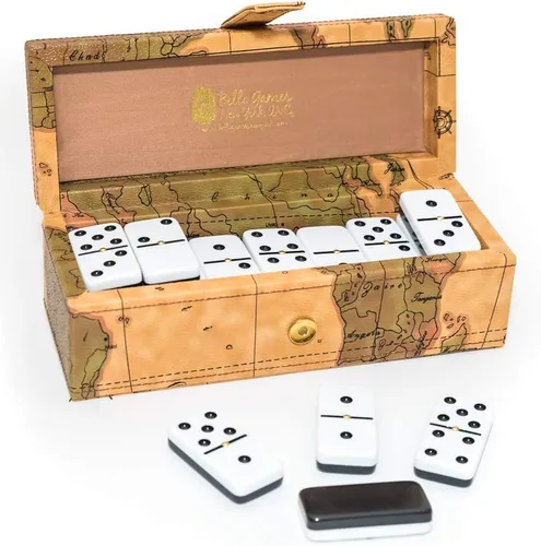 United Nations of New York - Juego de dominó para torneo de dos tonos, tamaño jumbo, con ruedas giratorias en una caja de mapa