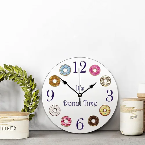 Miniatura 4 de ArogGeld It's Donut Time - Reloj de pared con forma de dona, silencioso, redondo, de madera, funciona con pilas, multicolor, talla única
