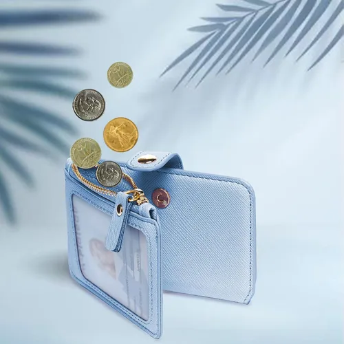 Miniatura 84 de Cartera con llavero, tarjetero con bloqueo RFID de piel, funda para tarjetas de crédito con cremallera para mujer