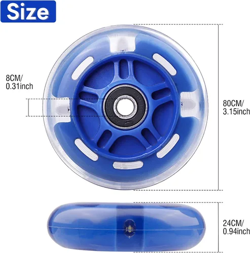 Miniatura 2 de Ruedas traseras de repuesto de 3 ruedas blancas intermitentes de 3 ruedas compatibles con Micro Globber Lascoota Kick Scooter, paquete de 2 (azul)