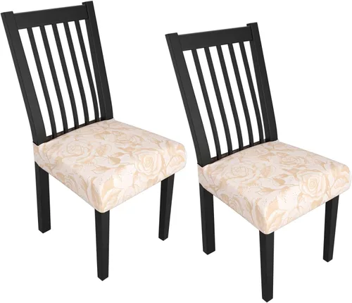Miniatura 124 de Juego de 4 fundas elásticas para sillas de comedor, fundas para sillas de comedor con estampado floral, fundas para asientos de sillas con estampado