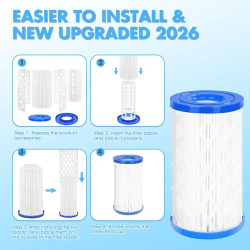Miniatura 3 de Cartucho de filtro universal para piscina tipo A/C o III, paquete de 6 reemplazos reutilizables para piscinas sobre el suelo, filtración de alta