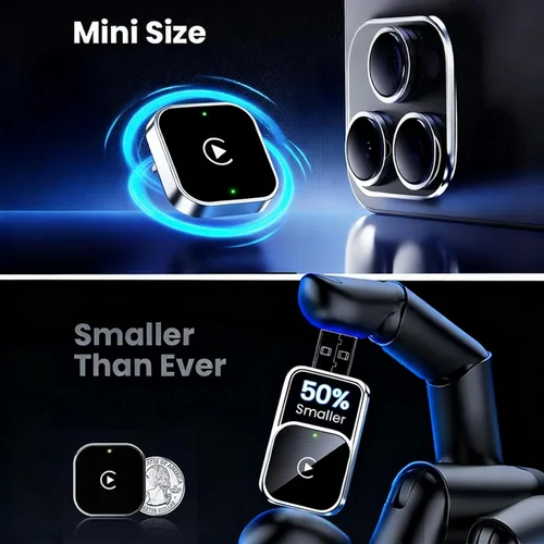 Miniatura 6 de Adaptador inalámbrico CarPlay y dongle automático Android, plateado brillante, conexión automática rápida, convertidor inalámbrico compacto