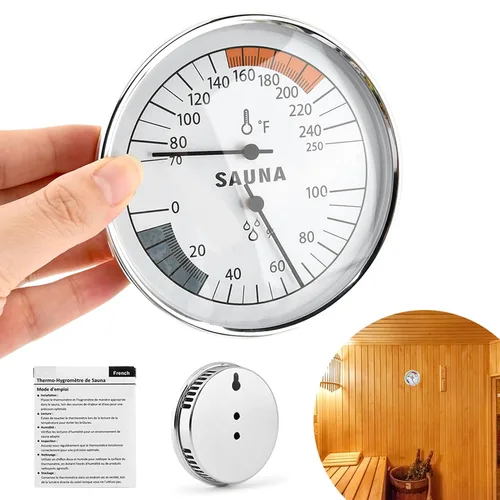 Miniatura 2 de Termómetro higrómetro de sauna 2 en 1, calibre de 70-250 °F, resistente al calor, fácil de leer, monitor de humedad 0-100% para sala de sauna
