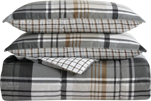 Miniatura 3 de Eddie Bauer - Juego de edredón Queen, ropa de cama reversible a cuadros, elegante y cálida decoración del hogar (gris normandía, Queen)