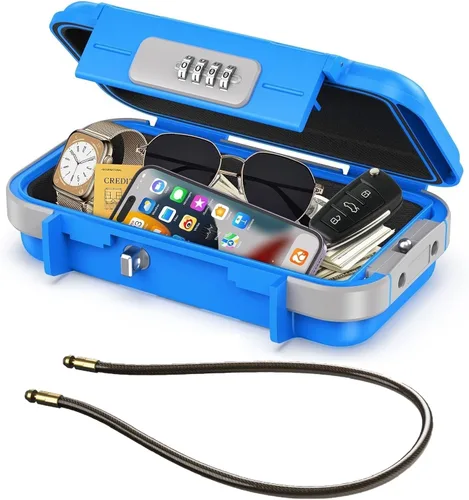 Miniatura 11 de LOFICOPER Caja de seguridad portátil, caja de seguridad de 4 dígitos, caja de seguridad de playa con cadena extraíble, diseño impermeable