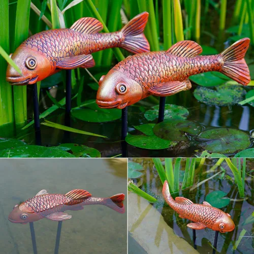 Miniatura 3 de Estatuas de Jardín de Peces Koi de Cerámica Antigua - Juego de 2 Exquisitas Esculturas de Peces para Exteriores, Patio, Estanque y Decoraciones