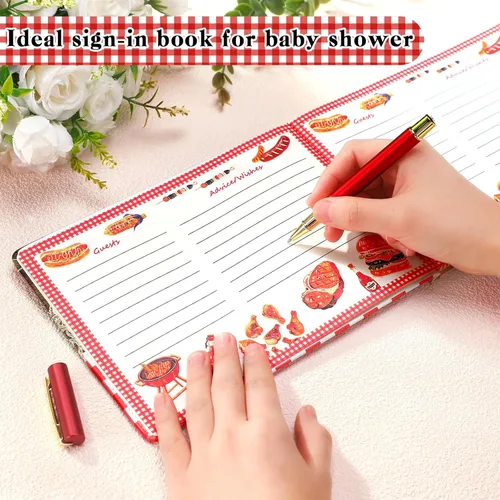 Miniatura 3 de Engrowtic Libro de invitados de cuero para baby shower con bolígrafo, 112 páginas para el día de Acción de Gracias, libro de invitados con fecha