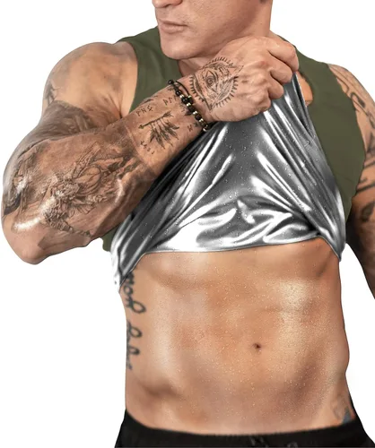 Miniatura 10 de FUXERT Chaleco de sauna para hombre, camiseta sin mangas para entrenamiento, entrenamiento de cintura, chaleco de compresión para mejorar el sudor