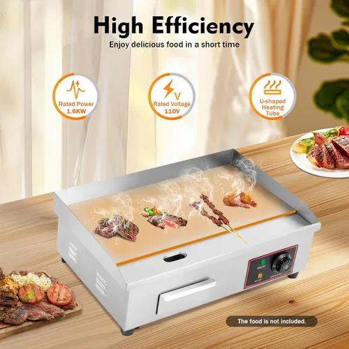 Miniatura 2 de Parrilla plana de 110 V, 3000 W, 22 pulgadas, parrilla eléctrica comercial antiadherente para restaurante, estufa de cocina Teppanyaki para cocina