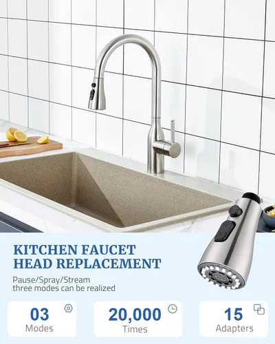 Miniatura 7 de Repuesto de cabezal de grifo de cocina de metal, cabezal rociador desplegable para grifo de cocina, boquilla rociadora de 3 funciones con 15