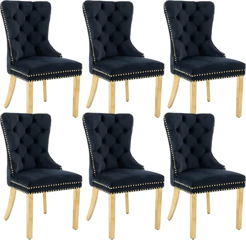 Miniatura 17 de KCC Juego de 2 sillas de comedor tapizadas de terciopelo, modernas sillas capitoné con botones con anillo de cabeza de león y patas de acero Patas