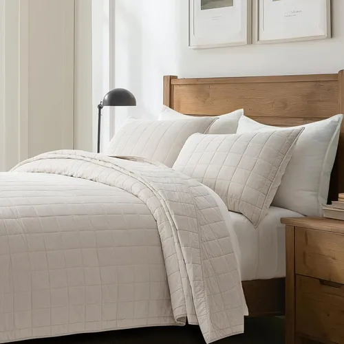 Miniatura 6 de EVERGRACEHOME Juego de Ropa de Cama Acolchado con Puntada de Caja de 100% Algodón Tamaño Queen 3 Piezas, Cobertor Lavado como Prenda Ligero Suave
