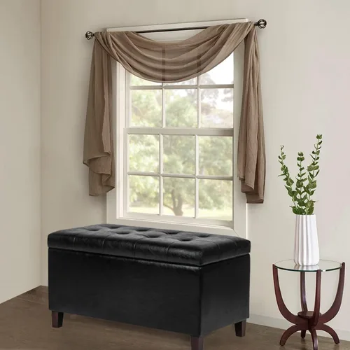 Miniatura 2 de Adeco Otomana de almacenamiento, banco tapizado rectangular de piel sintética con patas de madera, reposapiés, mesa de café para sala de estar, Negro