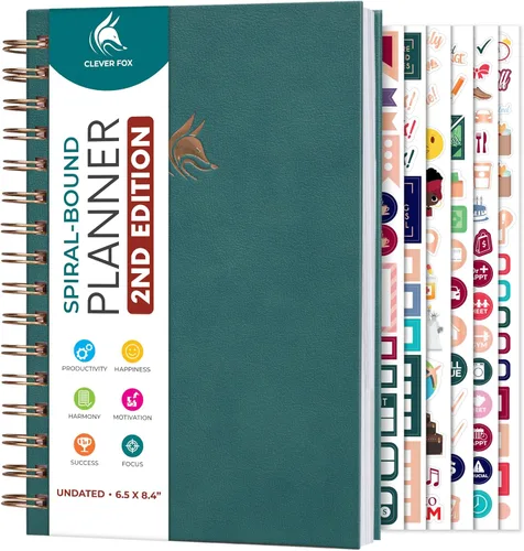Miniatura 13 de Clever Fox - Agenda 2ª Edición – Planificador de Metas Semanales y Mensuales Colorido, Organizador de Gestión del Tiempo y Productividad, Sin Fecha
