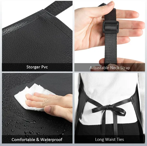 Miniatura 4 de Delantal impermeable, delantal de vinilo de goma extra largo resistente con bolsillo para hombres, delantales ajustables resistentes a productos