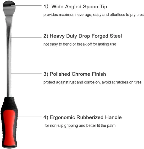 Miniatura 3 de Asooll Cucharas de neumáticos de 11.5 pulgadas, herramientas para cambiador de neumáticos de motocicleta, kit de reparación de palancas de hierro