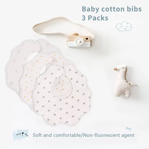 Miniatura 2 de Bamery Baberos tipo bandana para bebé, baberos de algodón blanco para babeo y dentición, absorbentes para niños y niñas Estrella+punto+nieve