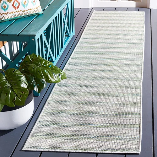Miniatura 50 de SAFAVIEH Hampton Collection - Alfombra lavable para exteriores de 2 x 9 pies, color marfil y gris, no desprende pelusa y fácil de limpiar, ideal