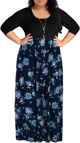 Miniatura 2 de Nemidor Vestido largo casual de manga larga con estampado de cheurón para mujer, talla grande, con bolsillo