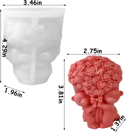 Miniatura 2 de Moldes de silicona con forma de oso de rosa, molde de silicona de fundición de resina para vela de aromaterapia, arcilla de jabón casera